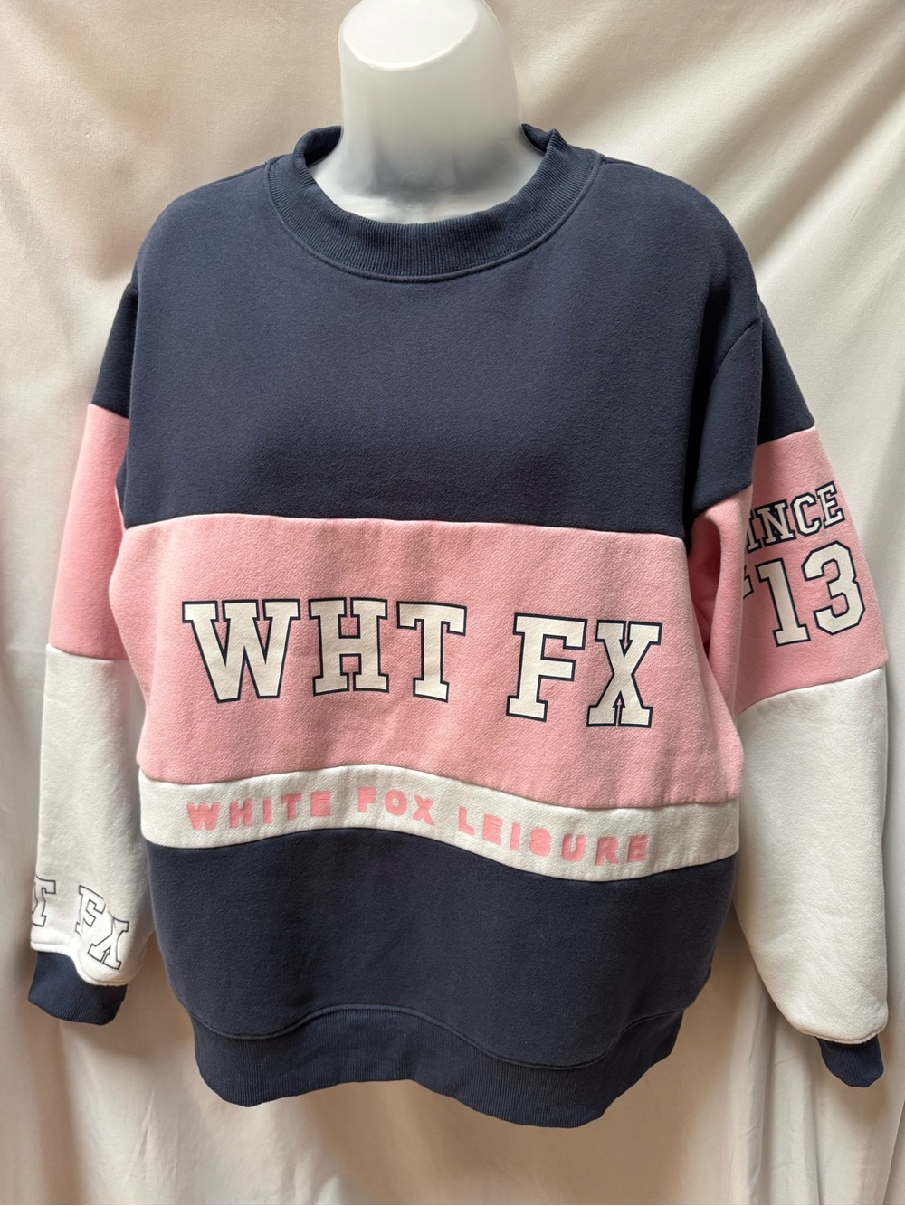 White Fox Boutique Varsity Colorblock Oversized Crewneck Sweater SM/MD